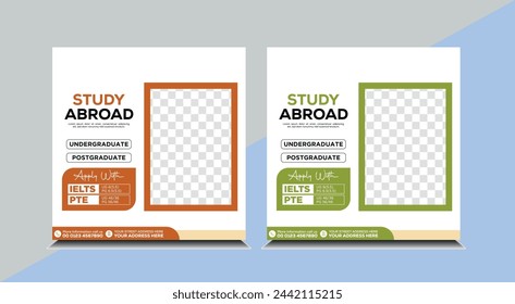 Estudiar en el extranjero post banner de diseño de redes sociales de educación superior.
Diseño de banner web para estudiar en el extranjero