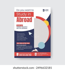 Study abroad print flyer or poster template, education or online learning leaflet or brochure cover design