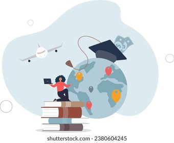 Study abroad programs for global education learning .International knowledge learning from foreign university, school or college .flat vector illustration