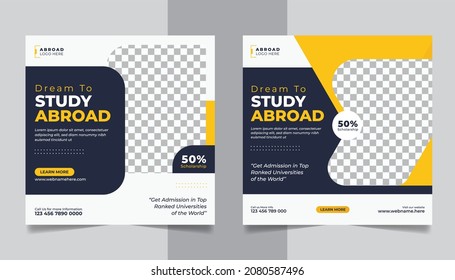 Study Abroad Social Media Post Banner Set Education Web Banner, Square Flyer, Unique Design Template
