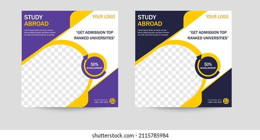 Study Abroad Social Media Post. Education Instagram And Facebook Banner Square Flyer Template Design.