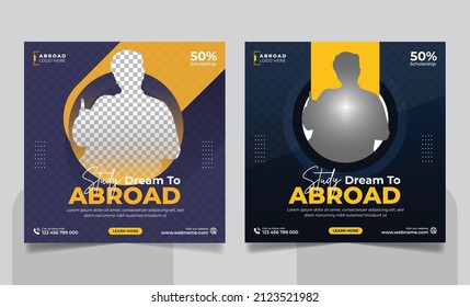 Study abroad social media post or higher education social media web banner square flyer template set.