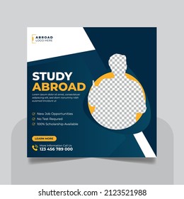 Study abroad social media post or higher education social media web banner square flyer template set.