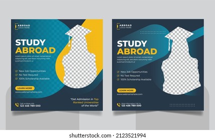 Study abroad social media post or higher education social media web banner square flyer template set.