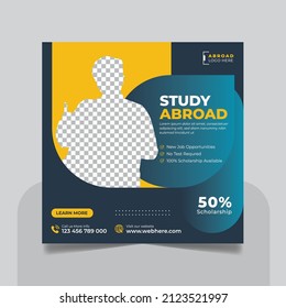 Study abroad social media post or higher education social media web banner square flyer template set.