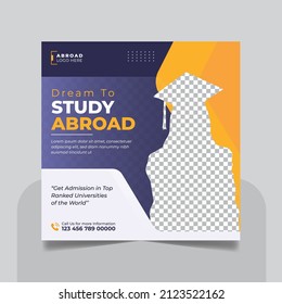 Study abroad social media post or higher education social media web banner square flyer template set.