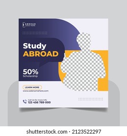 Study abroad social media post or higher education social media web banner square flyer template set.