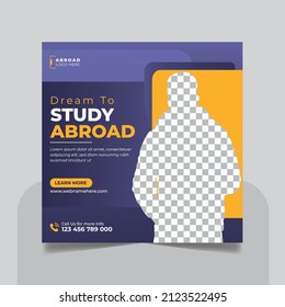 Study abroad social media post or higher education social media web banner square flyer template set.