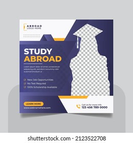 Study abroad social media post or higher education social media web banner square flyer template set.