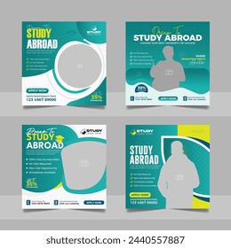 Study abroad social media post banner set, Higher education social media square flyer school admission web banner template