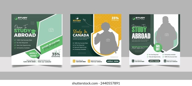 Auslandsstudium Social Media Post Banner Set, Hochschulen Social Media Square Flyer Schuleintritt Web Banner Vorlage