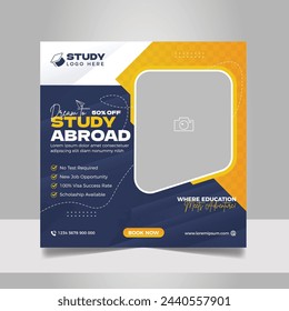 Study abroad social media post banner set, Higher education social media square flyer school admission web banner template