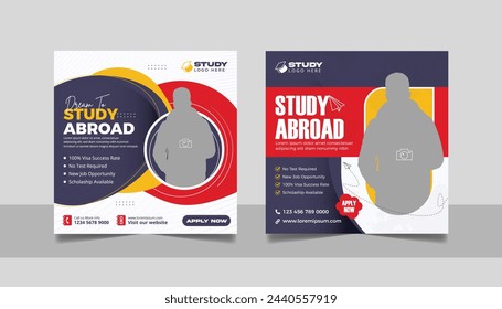 Study abroad social media post banner set, Higher education social media square flyer school admission web banner template