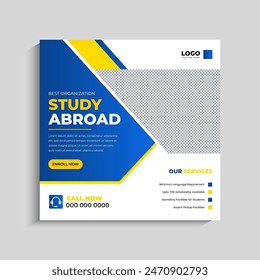 Study abroad social media post or admission Web Banner template