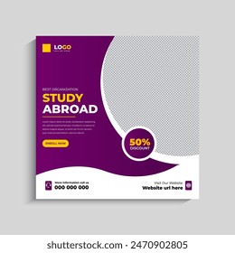 Study abroad social media post or admission Web Banner template