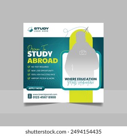 Study abroad social media post banner set, Higher education social media square flyer school admission web banner template