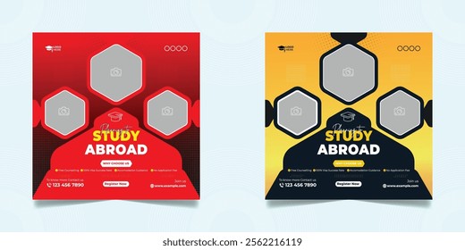 Study abroad social media post or higher education social media web banner square flyer template set.