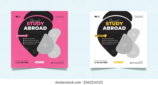 Study abroad social media post or higher education social media web banner square flyer template set.