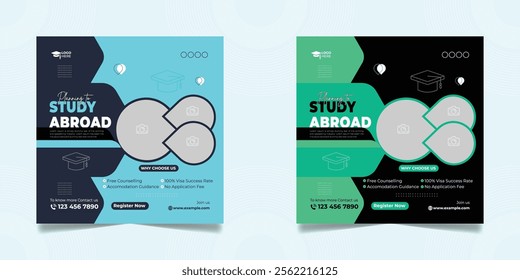 Study abroad social media post or higher education social media web banner square flyer template set.