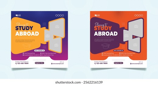 Study abroad social media post or higher education social media web banner square flyer template set.