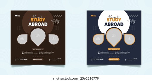 Study abroad social media post or higher education social media web banner square flyer template set.