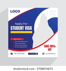 Estude no exterior design de banner de post de mídias sociais. Faixa de promoção para estudar no exterior. Modelo de estudo no exterior para anúncios em mídias sociais.