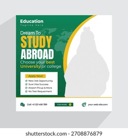 Estude no exterior design de banner de post de mídias sociais. Faixa de promoção para estudar no exterior. Modelo de estudo no exterior para anúncios em mídias sociais.