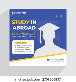 Estude no exterior design de banner de post de mídias sociais. Faixa de promoção para estudar no exterior. Modelo de estudo no exterior para anúncios em mídias sociais.