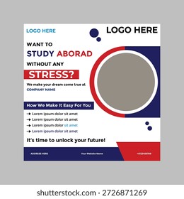 Estudar no exterior design de banner de post de mídia social. ensino superior mídia social post banner design set. anúncio de promoção de admissão universitária. modelo de admissão universitária para mídia social