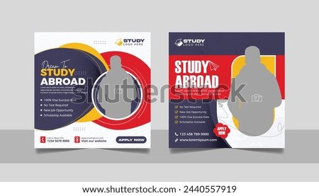 Study abroad social media post banner set, Higher education social media square flyer school admission web banner template