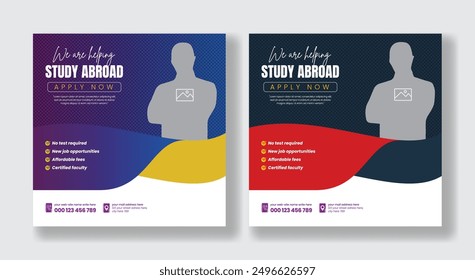 Study abroad social media posts banner, ads template and education square flyer or poster design