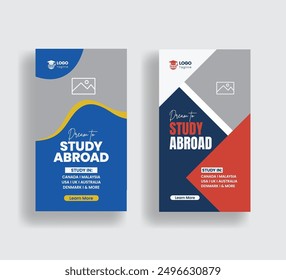 Study abroad social media vertical story post or higher education vertical roll up banner template