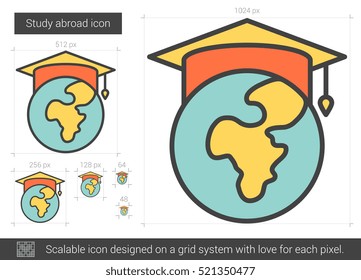 Study abroad vector line icon isolated on white background. Study abroad line icon for infographic, website or app. Scalable icon designed on a grid system.