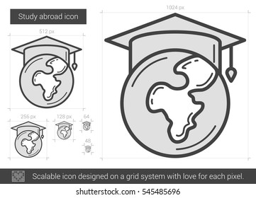 Study abroad vector line icon isolated on white background. Study abroad line icon for infographic, website or app. Scalable icon designed on a grid system.