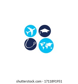 Study abroad vector logo design. Medical study in abroad logo concept.