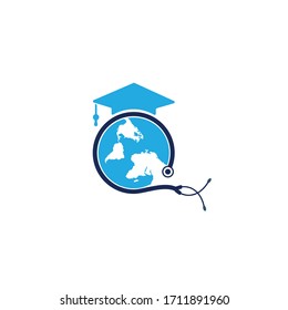 Study abroad vector logo design. Medical study in abroad logo concept.