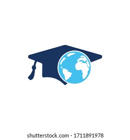 Study Abroad Vector Logo Design. Graduation Cap And Globe Icon.