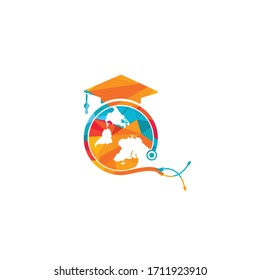 Study abroad vector logo design. Medical study in abroad logo concept.