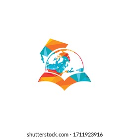 Study abroad vector logo design. Graduation cap, globe and book icon.