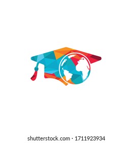 Study abroad vector logo design. Graduation cap and globe icon.