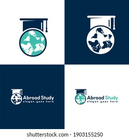 Study abroad vector logo design. Graduation cap and globe icon.