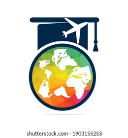 Study abroad vector logo design. Graduation cap and globe icon.