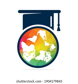 Study abroad vector logo design. Graduation cap and globe icon.
