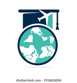 Study abroad vector logo design. Graduation cap and globe icon.