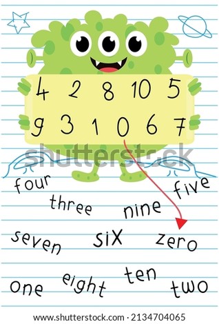 Study and activity page on English numbers for children