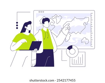 Estudiar la Ilustración vectorial conceptual abstracta de los movimientos de la atmósfera. Grupo de meteorólogos atmosféricos que estudian la calidad del aire, las variaciones de calentamiento de la superficie, la metáfora abstracta de la predicción del Clima.