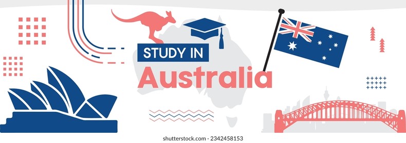 Study in Australia banner template. A design to advertise about Australian educational institutes. A design for promoting the consultants.