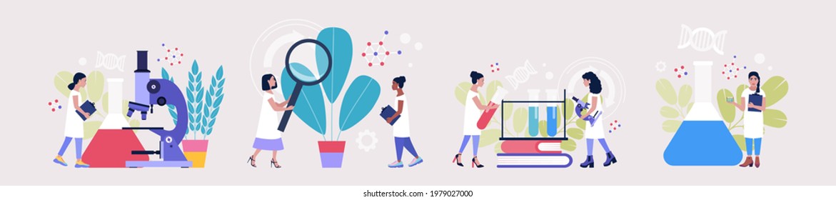 Study of biology, genetics and chemistry. Laboratory and scientific research. Concept vector illustration in a flat style