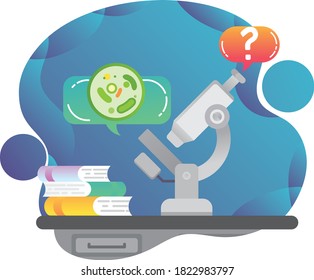 Study biology and science vector concept for computer and mobile phone apps. Microscope.