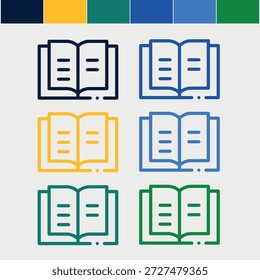 Vector de iconos de línea de libro de estudio.